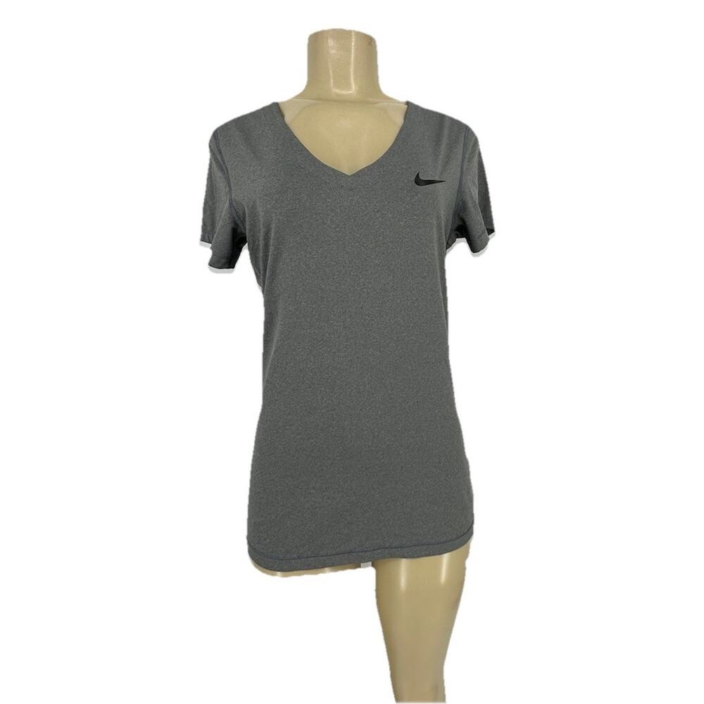 Nike Pro Large Women Grey Pullover V-neck T-shirt Active Fitted KA31